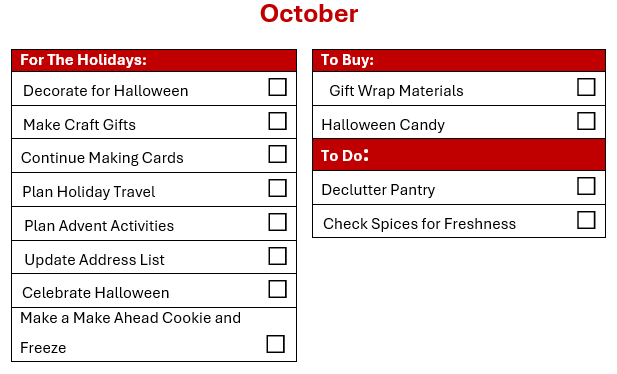 October Checklist